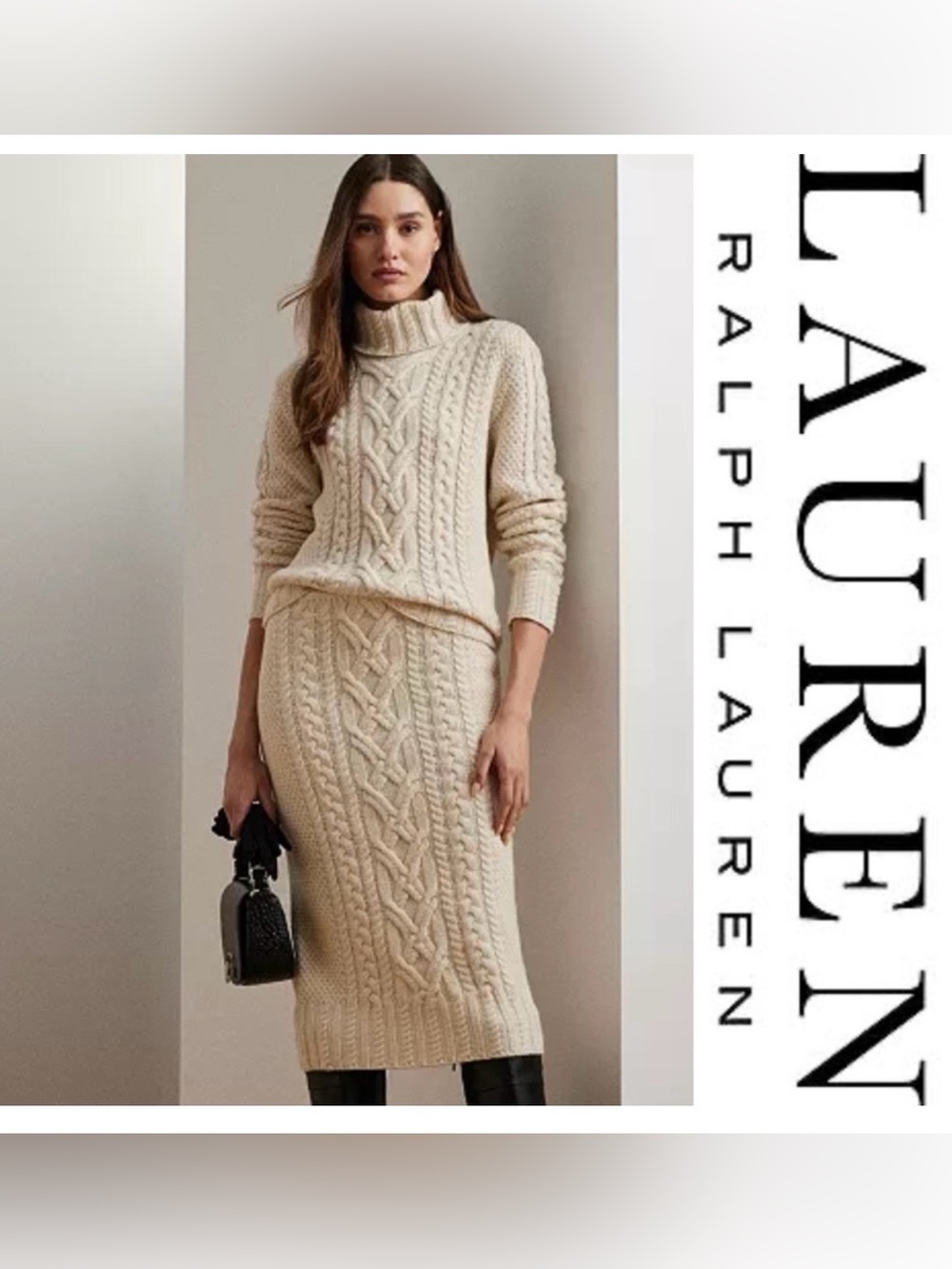 🧸 LAUREN Ralph Lauren CASHMERE BLEND Cable Knit Midi SKIRT